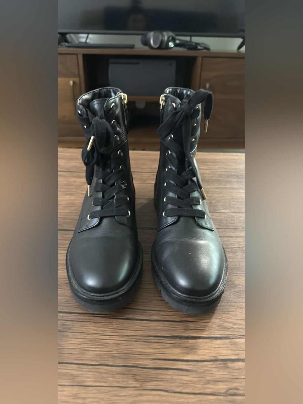 Black Leather Lace-Up Men's Combat Boots